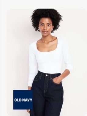 Old Navy White Scoop-Neck Long Sleeve Top